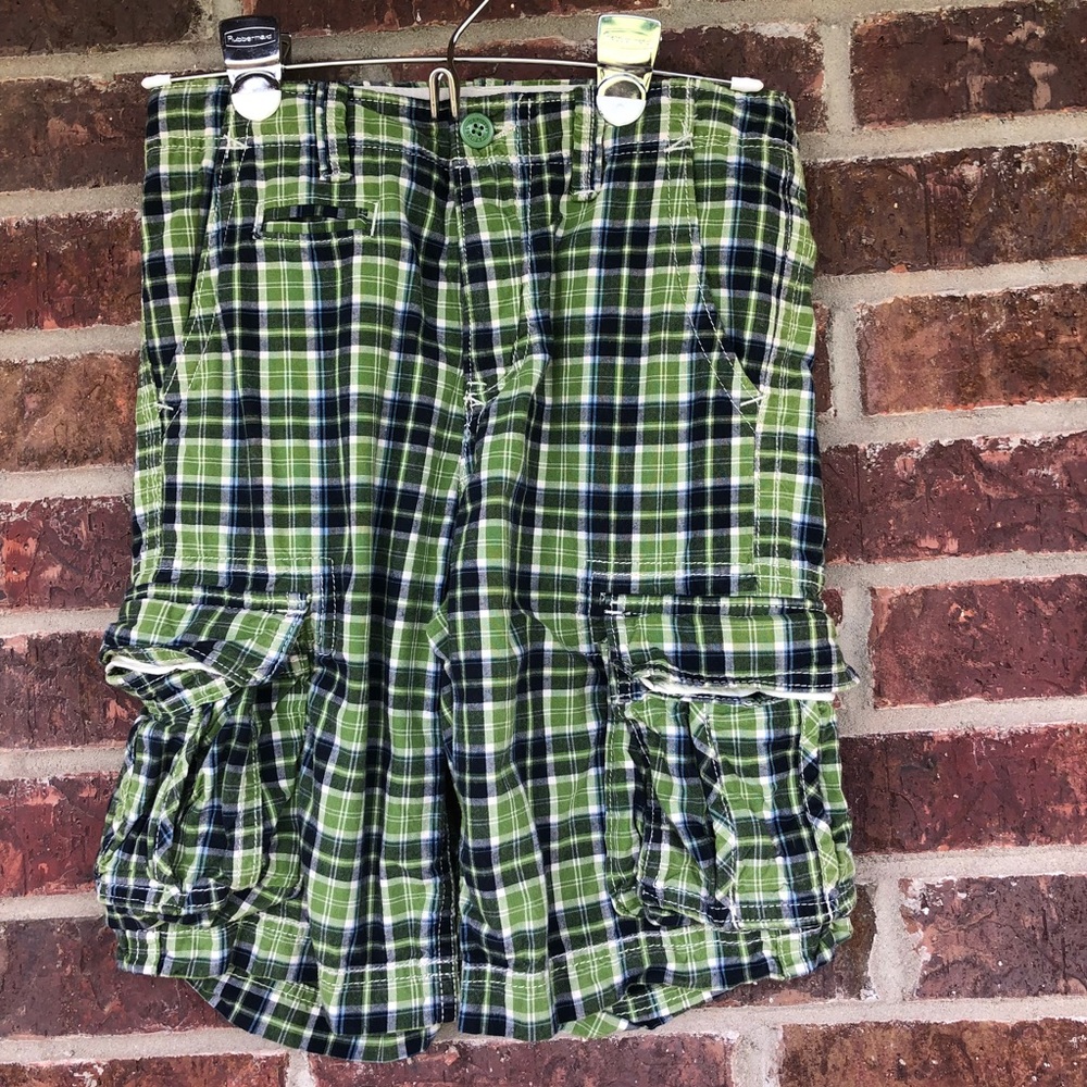 Boy’s Gap Kids Green + Blue Plaid Cargo Shorts 10